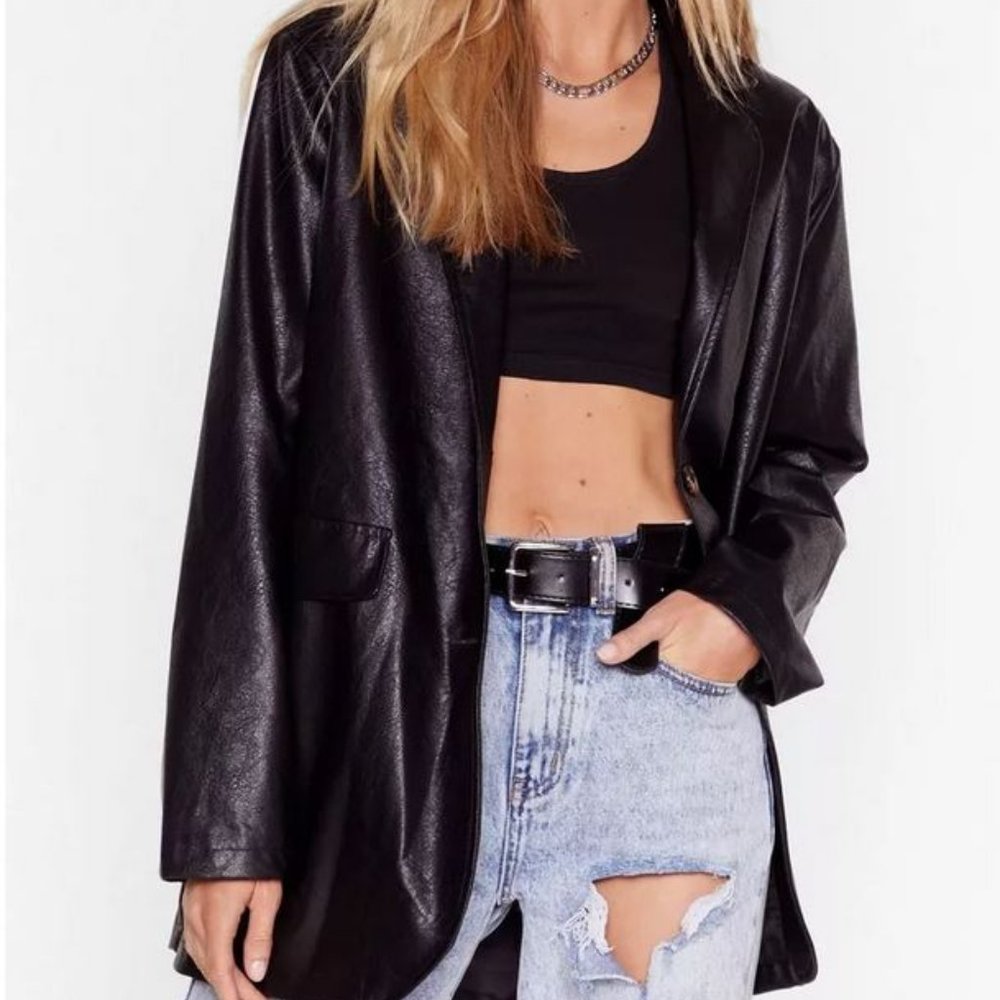 Plus Size Black Faux Leather Oversized Blazer (Size 20 and 22)